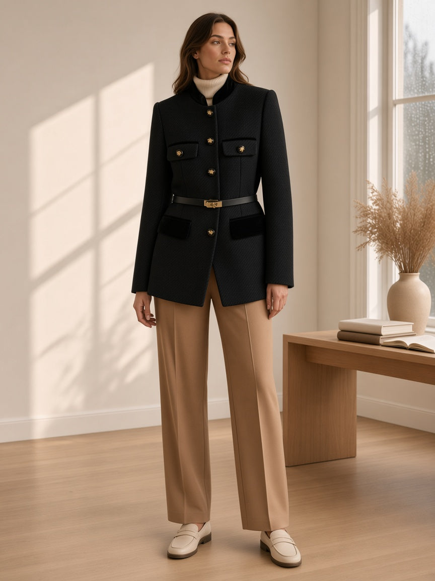 Women's belted mid-length jacket