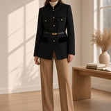 Women's belted mid-length jacket