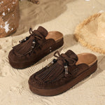 Women's Mule Shoes with Tassel Bow and Platform Sole