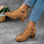 Women's Sandals with Lattice Heel and Adjustable Straps