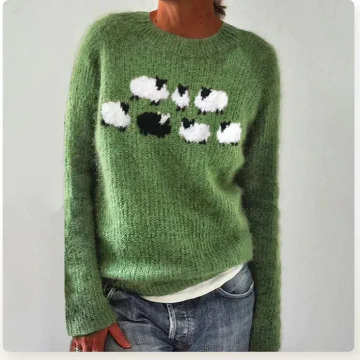 Women's Jumper | Wide Neckline and Patterned