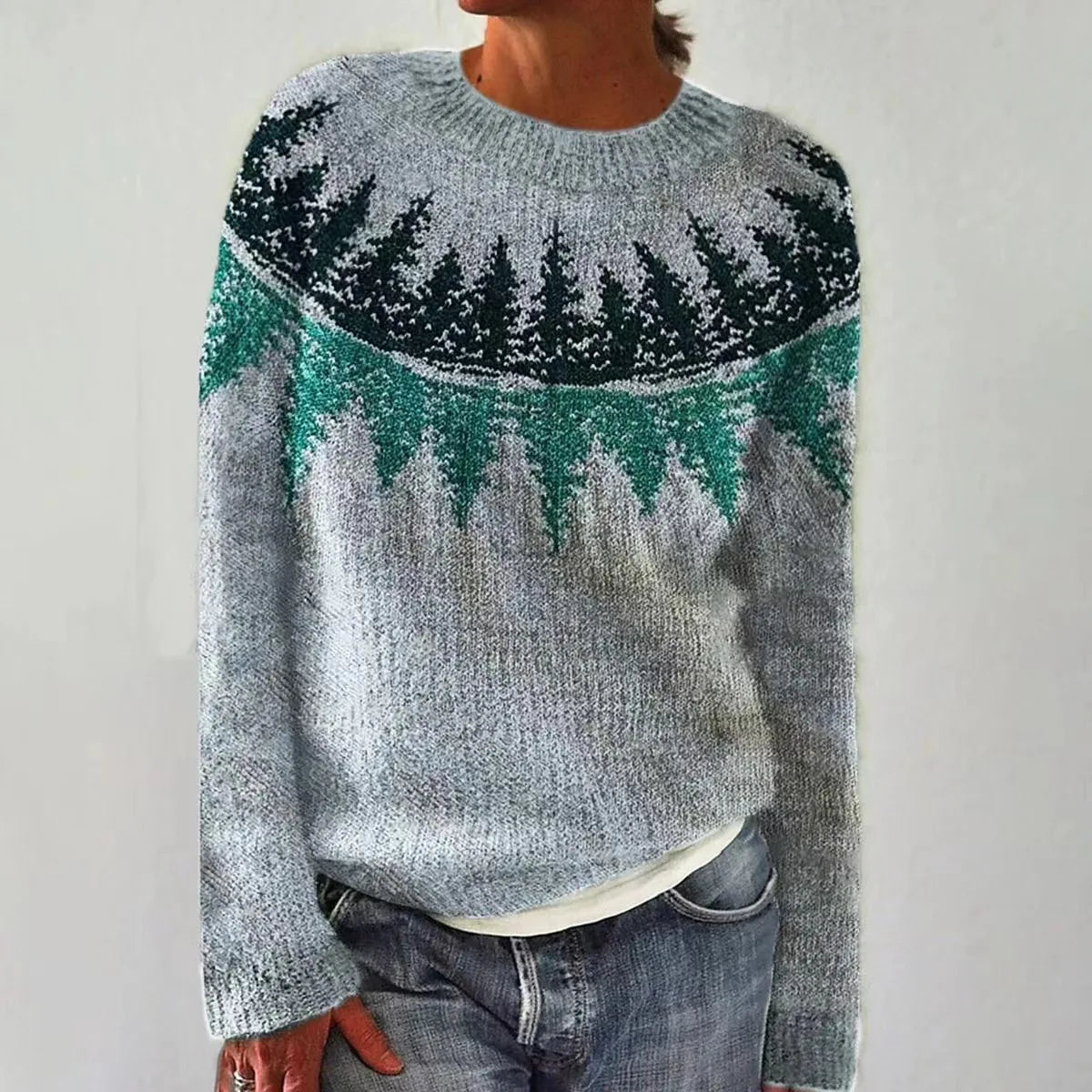Women's Jumper | Wide Neckline and Patterned