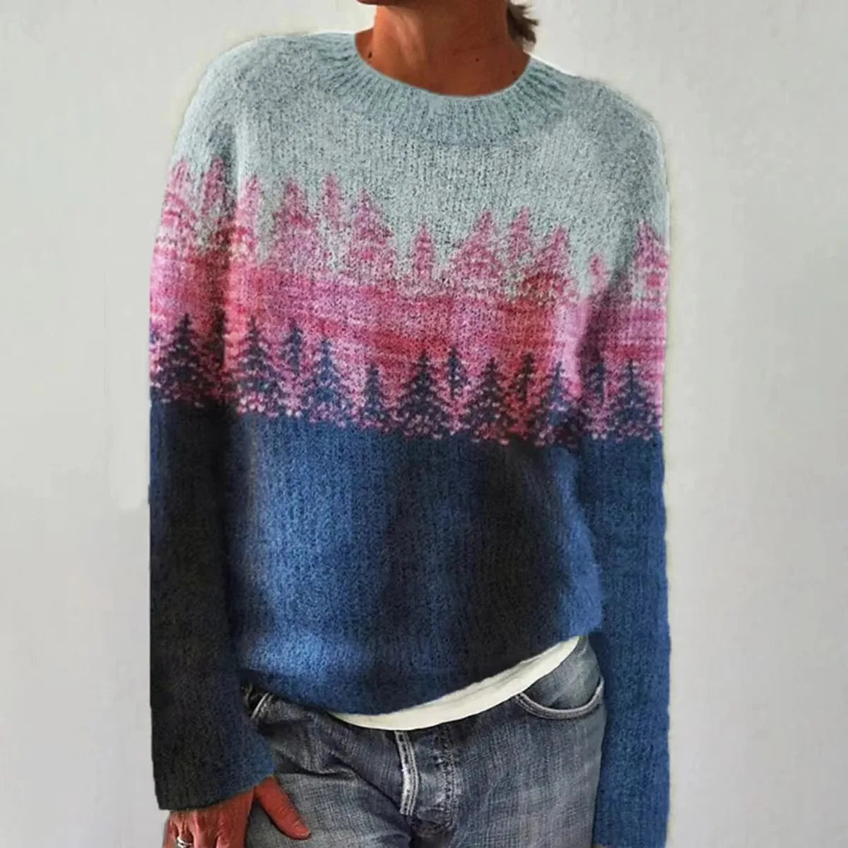 Women's Jumper | Wide Neckline and Patterned