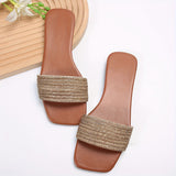 Women's Slippers with Open Toe and Rhinestone Detail