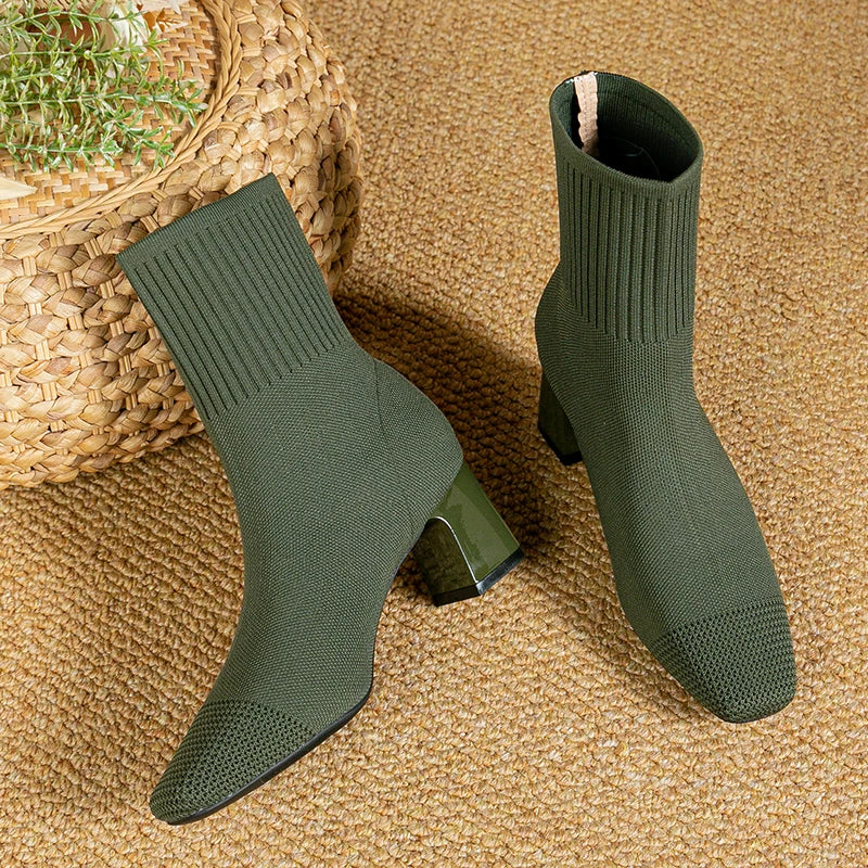 Women's High Heel Boots with Zip Closure and Textured Surface