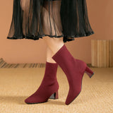 Women's High Heel Boots with Zip Closure and Textured Surface