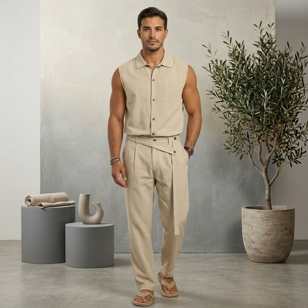Bavane | Sleeveless Jumpsuit for Men with Cargo Pockets and Button Placket