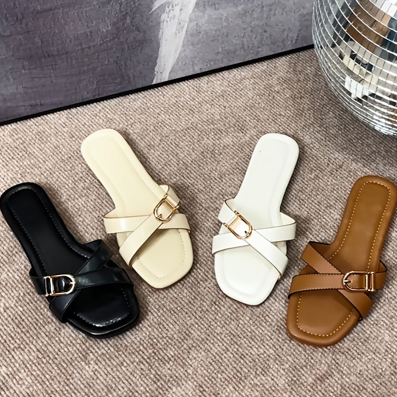 Women's Sandals with Criss Cross Straps and Flat Sole