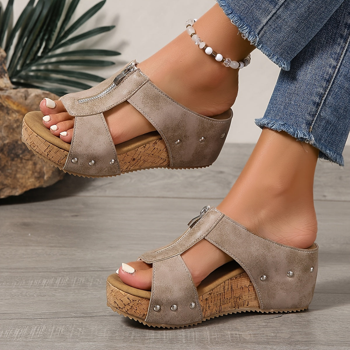 Womens Orthopedic Sandals with Wedge Sole and Zip Closure