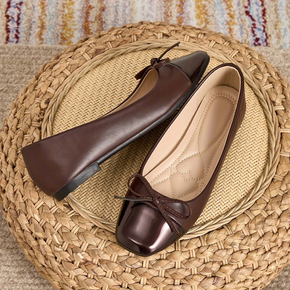 Women's Flat Shoes with Square Toe and Slip On