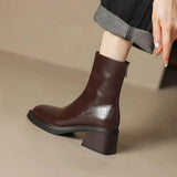 Women's Ankle Boots with Square Toe and Block Heel