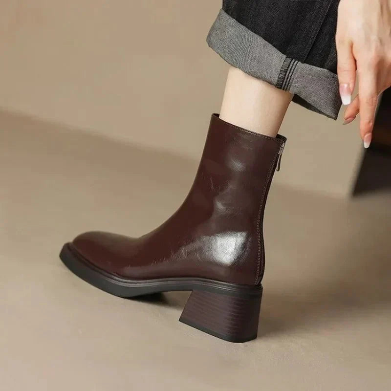 Women's Ankle Boots with Square Toe and Block Heel