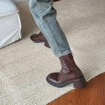 Women's Ankle Boots with Square Toe and Block Heel