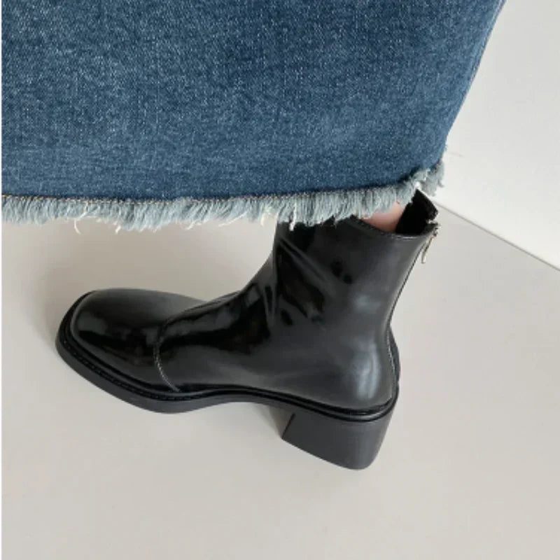Women's Ankle Boots with Square Toe and Block Heel
