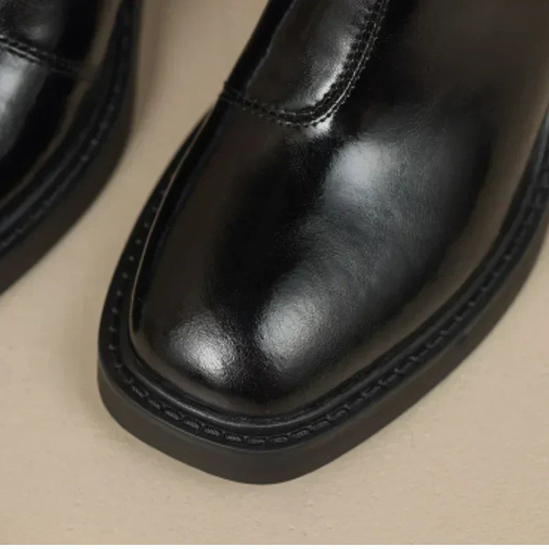 Women's Ankle Boots with Square Toe and Block Heel