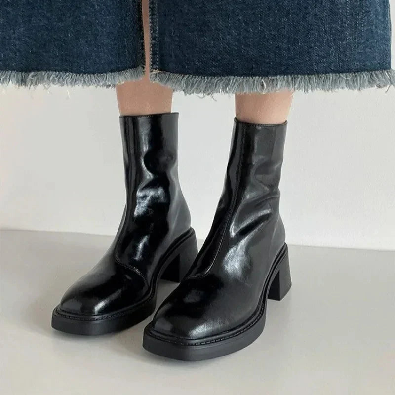 Bavane | Women's Ankle Boots with Square Toe and Block Heel