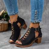 Women's Sandals with Lattice Heel and Adjustable Straps