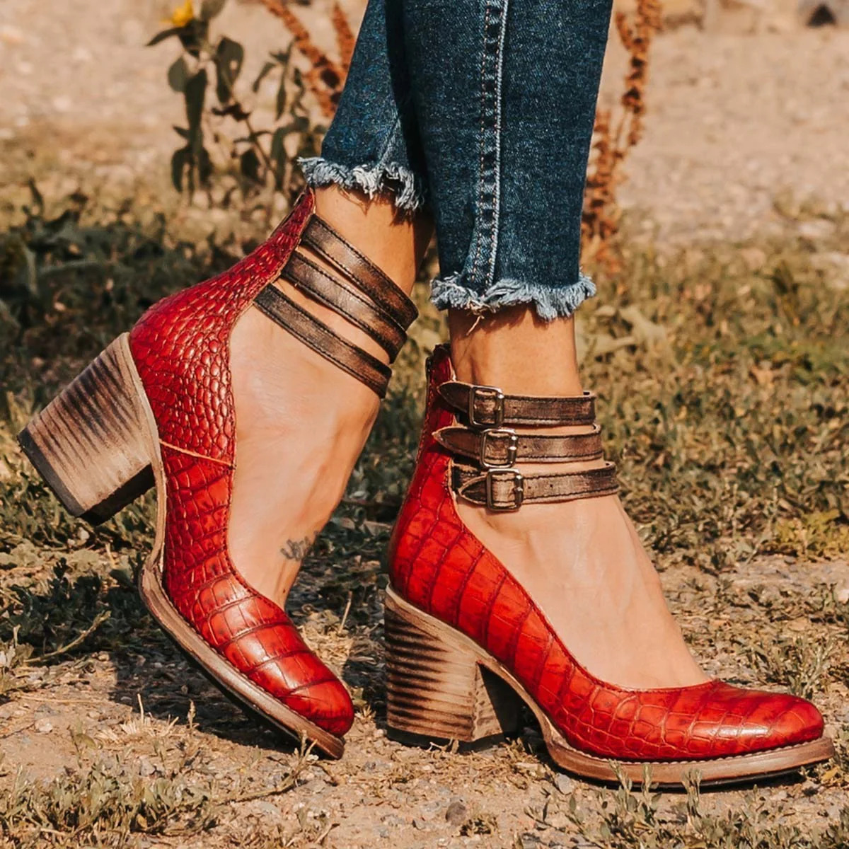 Heels For Women | Ankle Strap Block Heel Boot