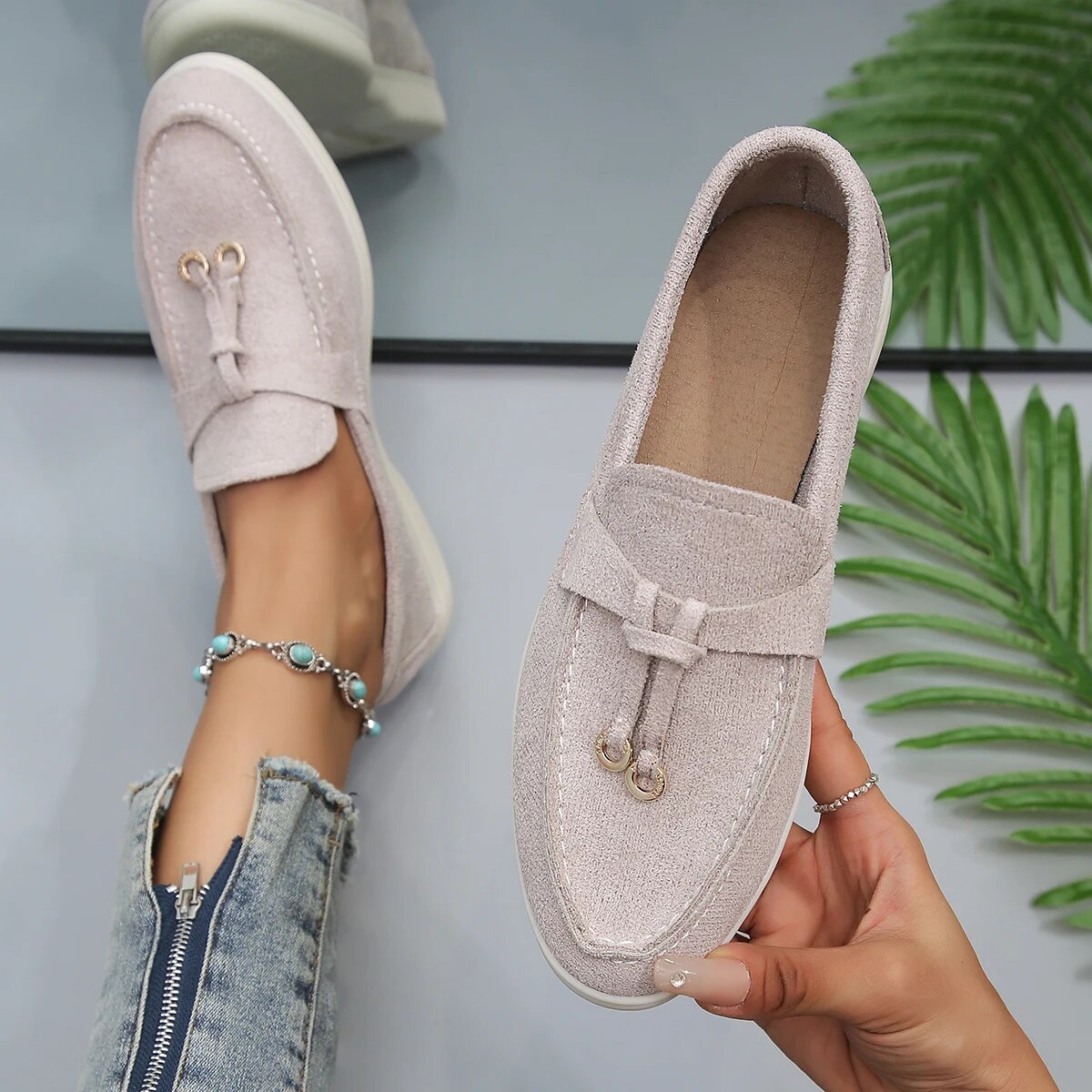 Women's Loafers with Slip On and Suede Finish