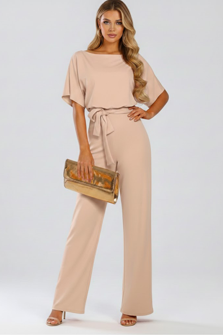 Women's Wide-Leg Jumpsuit | Short Sleeve Belted