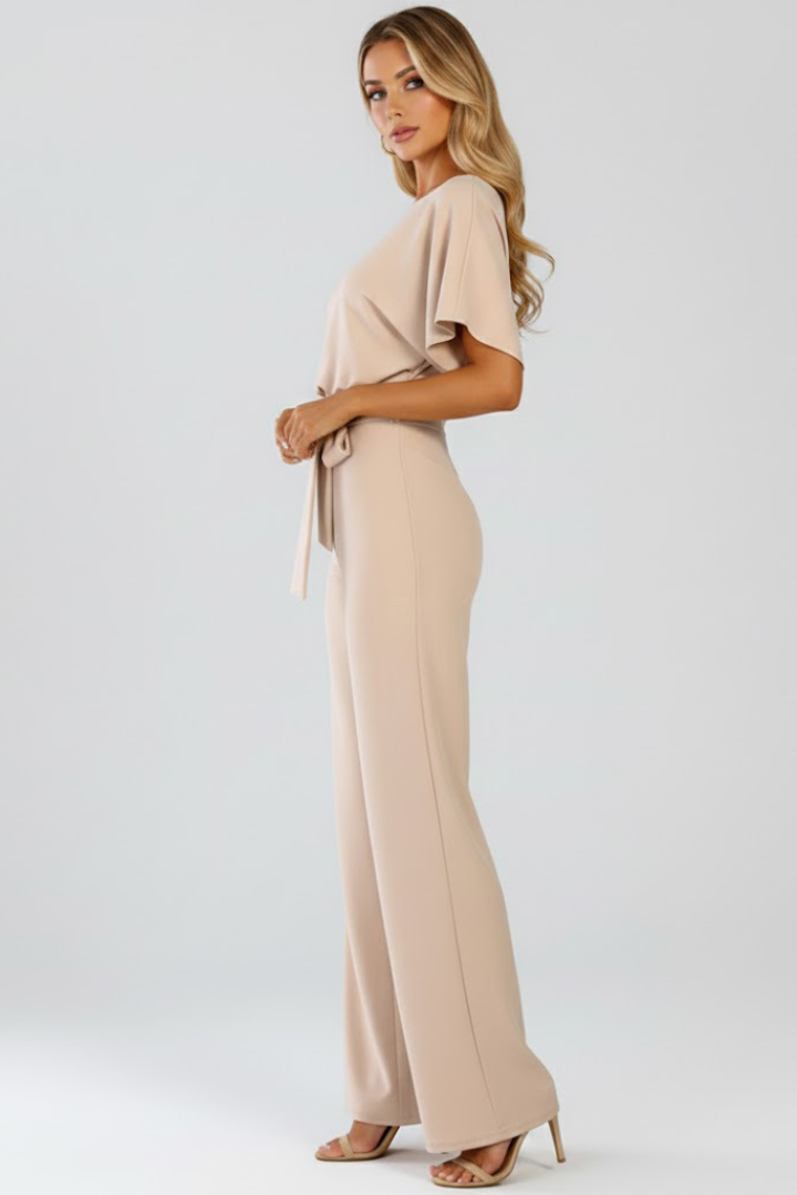 Women's Wide-Leg Jumpsuit | Short Sleeve Belted