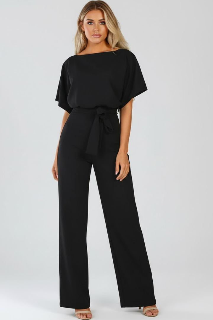 Women's Wide-Leg Jumpsuit | Short Sleeve Belted