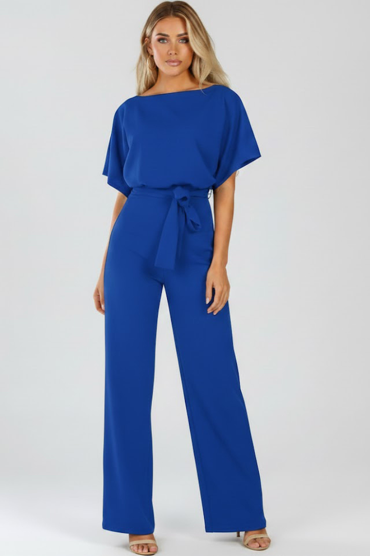 Women's Wide-Leg Jumpsuit | Short Sleeve Belted
