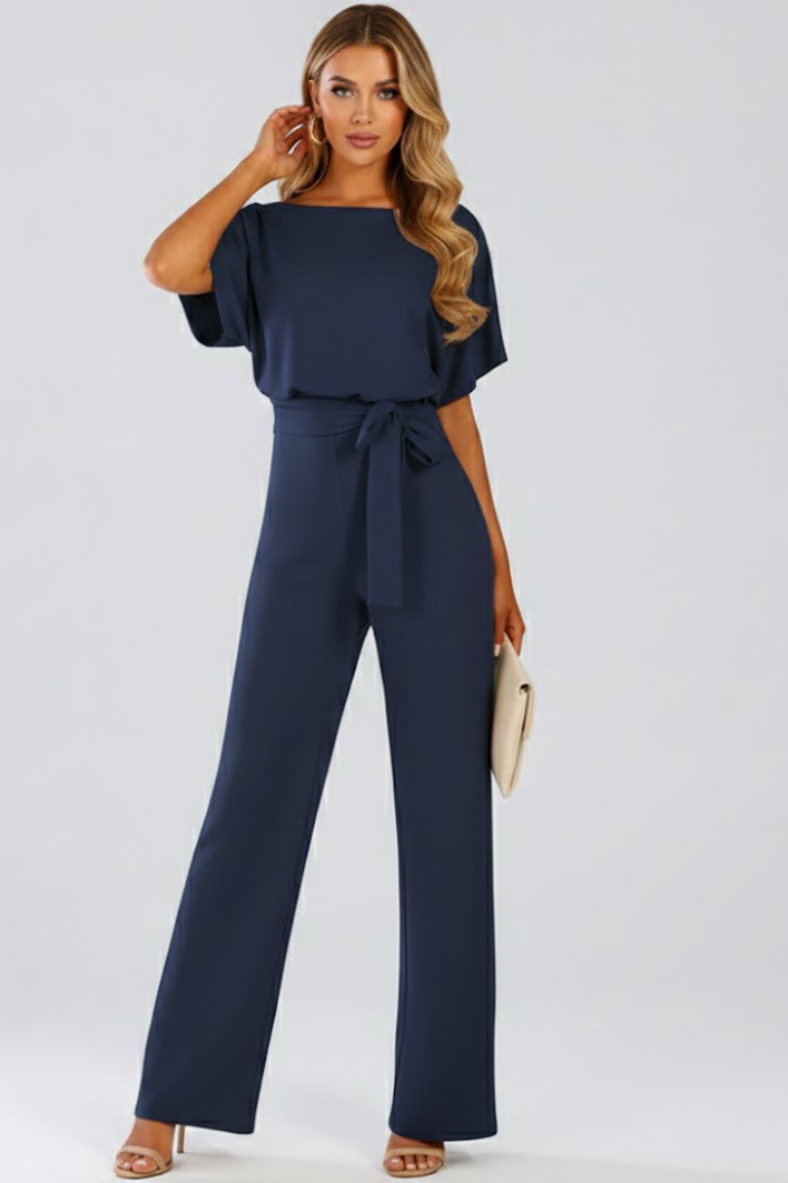 Women's Wide-Leg Jumpsuit | Short Sleeve Belted