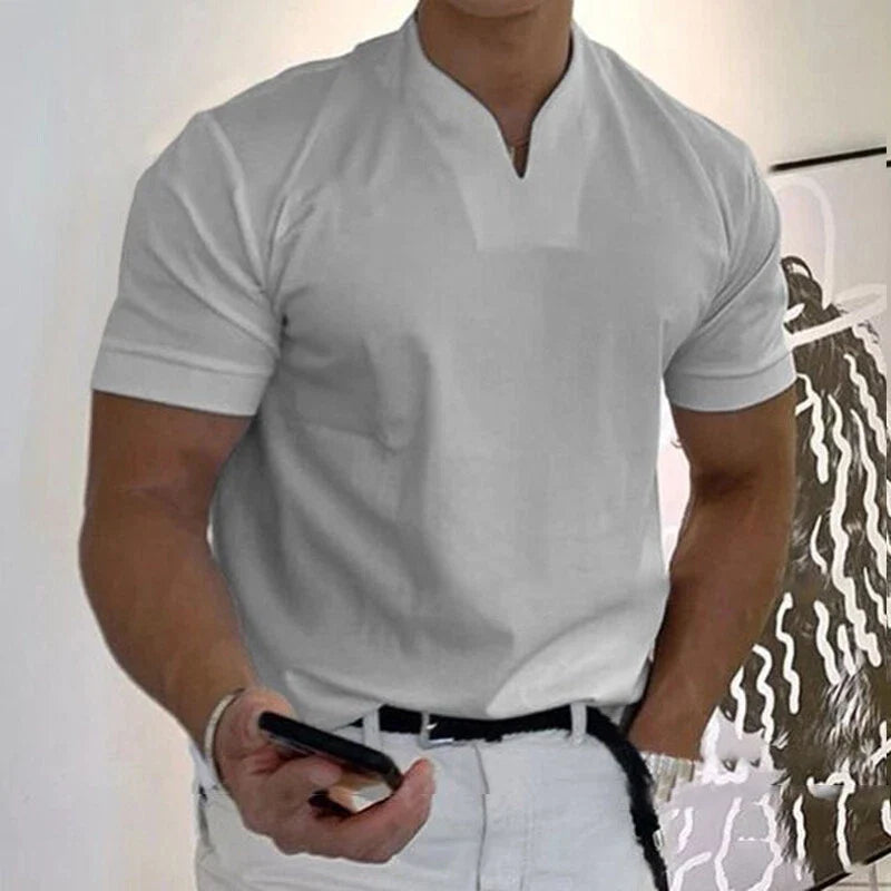 Slim Fit Shirt for Men  Short Sleeve with V-Neck Style