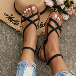 Women's Gladiator Sandals with Crossed Straps and Adjustable Ankle Strap