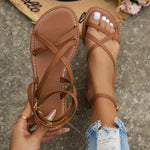 Women's Gladiator Sandals with Crossed Straps and Adjustable Ankle Strap
