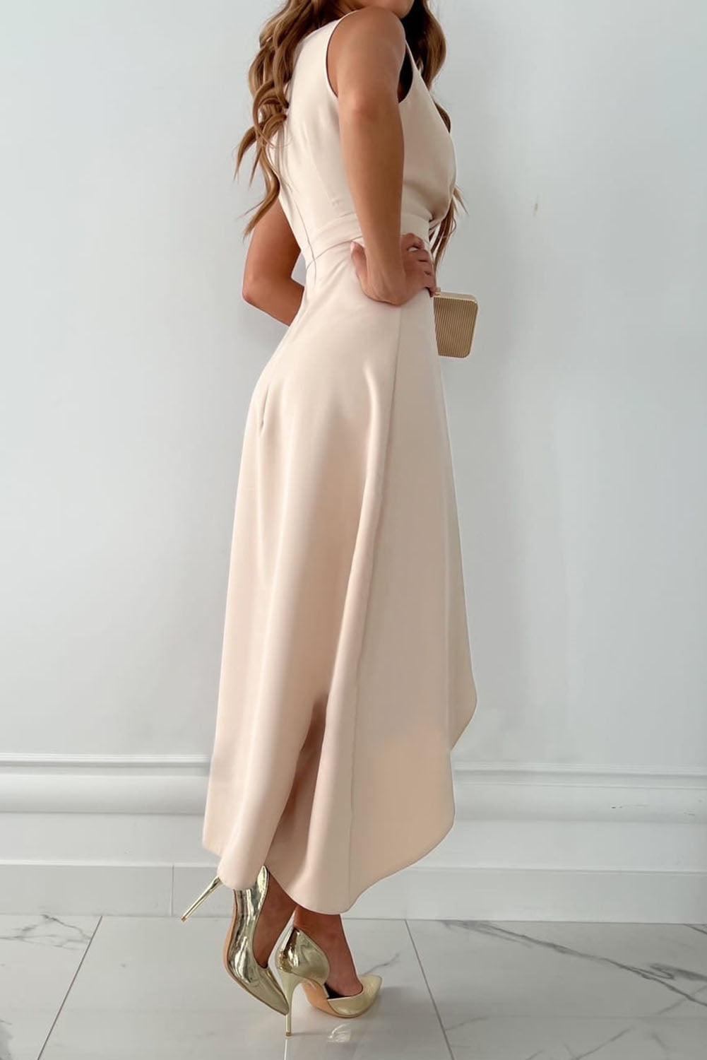 Women's Wedding Guest Midi Dress | Sleeveless Asymmetric